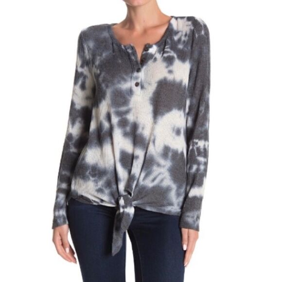 EUC C&C California Navy Tie Dye Henley Long Sleeve Top Small - Picture 1 of 7